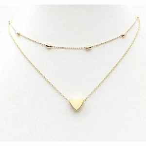 Charming Gold Plated Double Layered Heart Pendant Necklace For Women and Girls