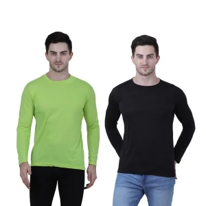 Cotton Solid Round Neck Full Sleeves T-shirt For Men (Pack of 2)