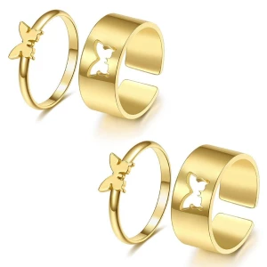 AVR JEWELS Combo of 2 Attractive Gold Plated Butterfly Couple Rings