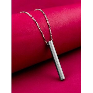 Silver Stainless Steel Round Bar Pendant adjustable Necklace chain