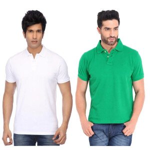 Men's Cotton Blend Solid Half Sleeves Polo Neck T-Shirt (Pack of 2)