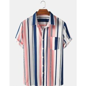 Rayon Stripes Half Sleeves Regular Fit Mens Casual Shirt