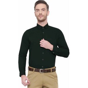 SREY Men Slim Fit Solid Dark Green Formal Shirt