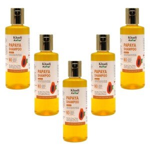 Khadi Kamal Herbal 100 Pure Natural & Organic Papaya Shampoo For Men And Women For Hair 210ml - Pack of 5