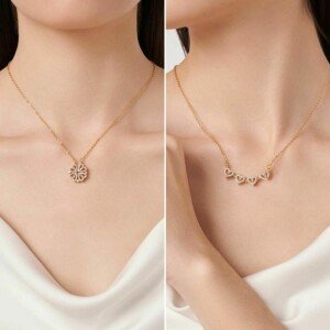 Four Love Hearts Pendant Necklace rose Diamond Leaf Clover Heart Necklaces