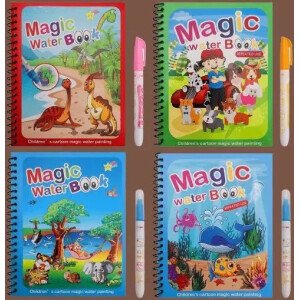 Reusable Magic Water Quick Dry Book Water Coloring Book Doodle with Magic Pen Painting Board for Children Education Drawing Pad (Multi Color, 4 Books)