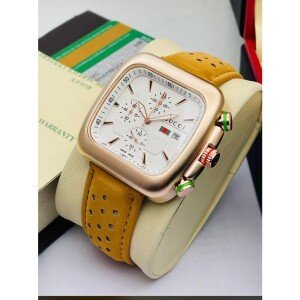 Gucci Chronograph Yellow Leather Edition Watch For Men (SG-261)